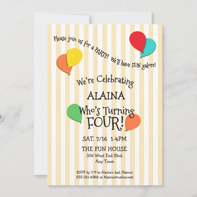 4e fête d'anniversaire Ajouter une invitation de b (Devant)