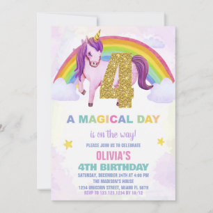 4e Rainbow Unicorn Anniversaire Invitations Cloud