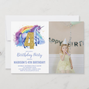 4e Rainbow Unicorn Birthday Invitations photo