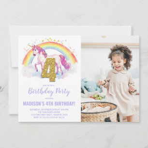4e Rainbow Unicorn Birthday Invitations photo