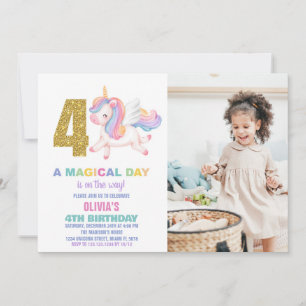 4e Rainbow Unicorn Invitations Anniversaire avec p