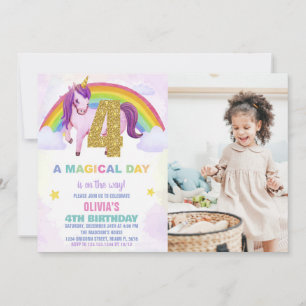 4e Rainbow Unicorn Invitations Anniversaire avec p