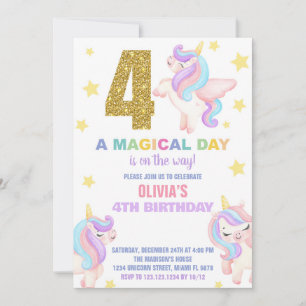 4e Rainbow Unicorn Invitations Anniversaire Vol