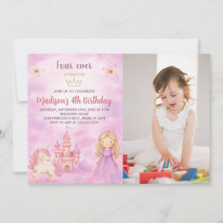4ème Princesse Anniversaire Invitation avec photo