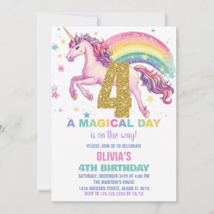4ème Unicorn Invitations d'anniversaire
