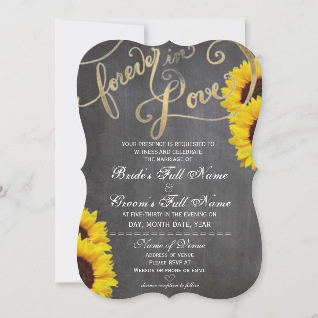 4Ever Love Chalkboard Sunflower Faire-part de mari (Devant)