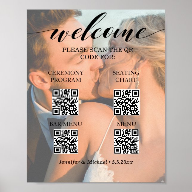 4in1 ceremony&seating chart&bar&menu qr code photo poster (Front)