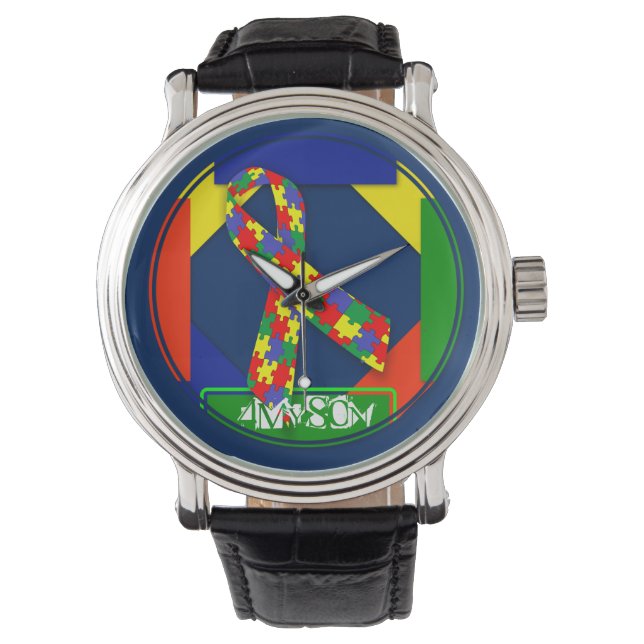 4MySon Autism Vintage Leather Strap Watch (Front)