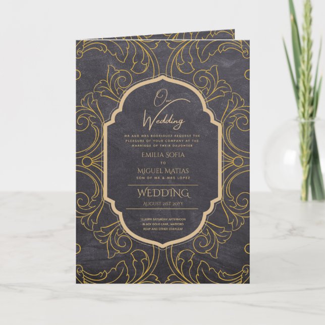 4page Gold Ornate WEDDING Invite Program Modern (Front)
