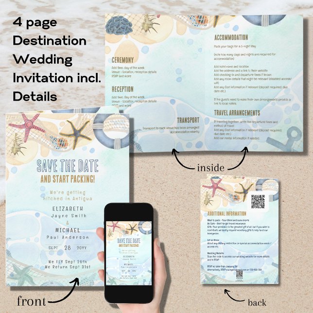 4pg Destination Wedding Invite with ALL DETAILS  (Creator Uploaded)