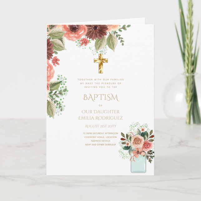 4pg Floral BAPTISM Invitations - Program (Front)