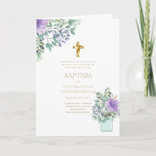 4pg Floral BAPTISM Invitations - Program (Front)
