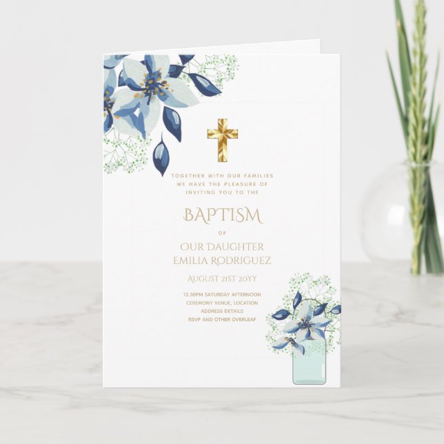 4pg Floral BAPTISM Invitations - Program (Front)
