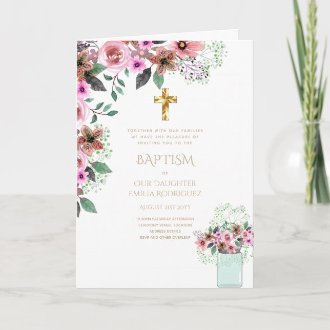 4pg Floral BAPTISM Invitations - Program (Front)