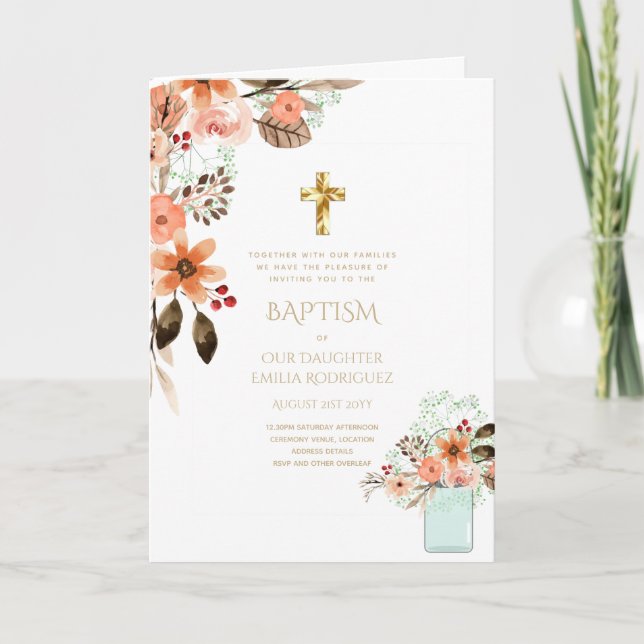 4pg Floral BAPTISM Invitations - Program (Front)