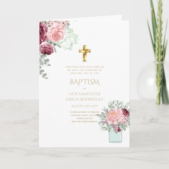 4pg Floral BAPTISM Invitations - Program (Front)