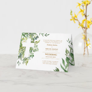 4pg Floral Cross  Greenery Wedding Invite Program