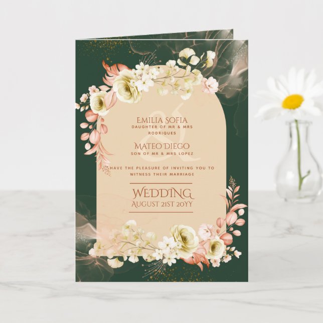 4pg Hispanic Floral Wedding Program Bilingual Chic (Small Plant)