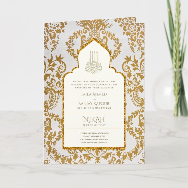 4Pg NIKAH WALIMA Invitation Gold Ornate islamique (Devant)