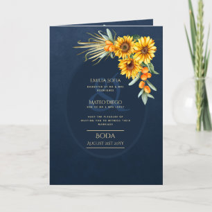 4pg Spanish BODA invitations, Blue Sunflowers Car Card