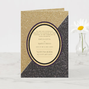 4pg Spanish BODA invitations, Gold Black Wedding Card