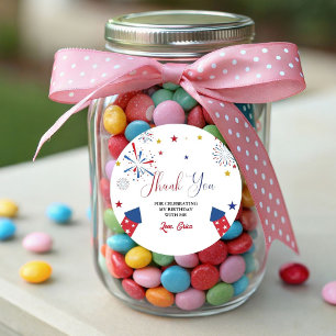 4t of July Independence Birthday Thank You Classic Round Sticker