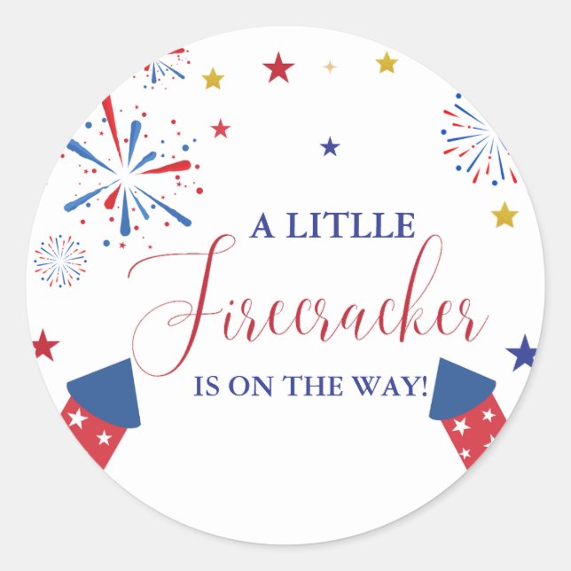 4t of July Independence firecracker Baby Shower  Classic Round Sticker (Front)