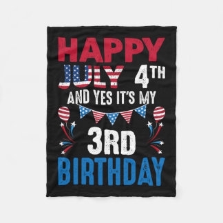 4th And Yes It's My 3rd Birthday American Patrioti Fleece Blanket