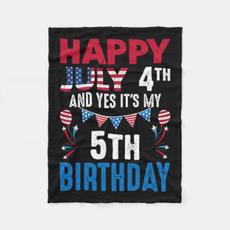 4th And Yes It's My 5th Birthday American Patrioti Fleece Blanket