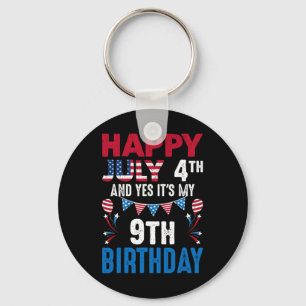 4th And Yes It's My 9th Birthday American Patrioti Keychain