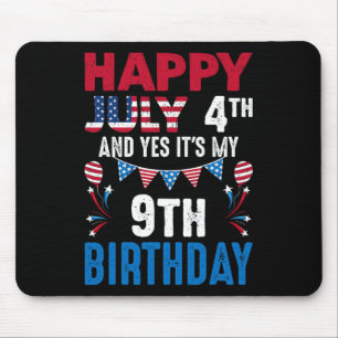 4th And Yes It's My 9th Birthday American Patrioti Mouse Pad