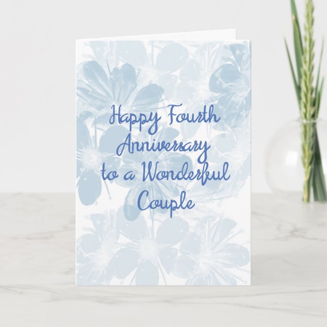 4th Anniversary Card with Blue Flowers (Front)