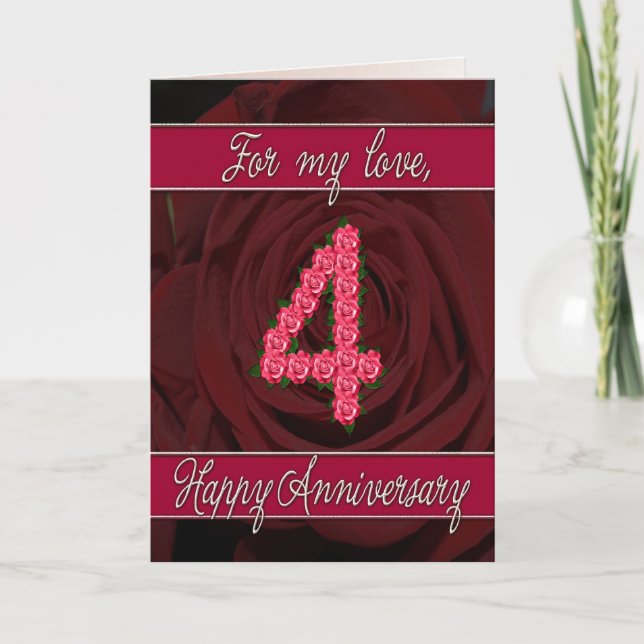 4th anniversary card with roses and leaves (Front)