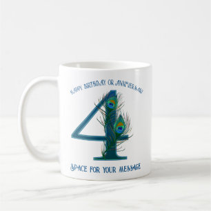 4th Anniversary Peacock Feather Customizable Coffee Mug