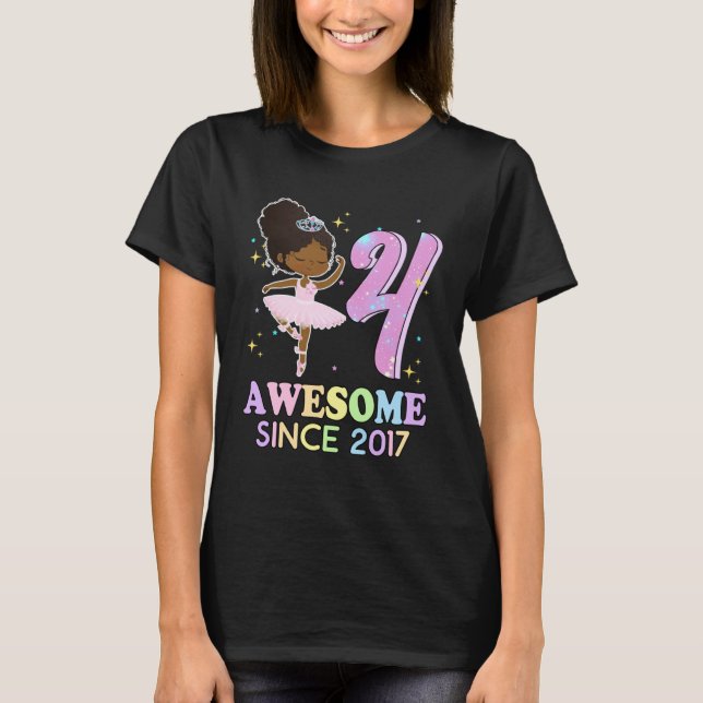4th Bday Awesome Since 2017 Melanin Pride African  T-Shirt (Front)