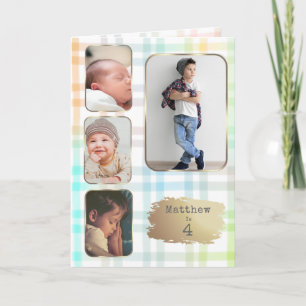 4th Birthday 4 Picture Plaid Watercolor for Boy Card