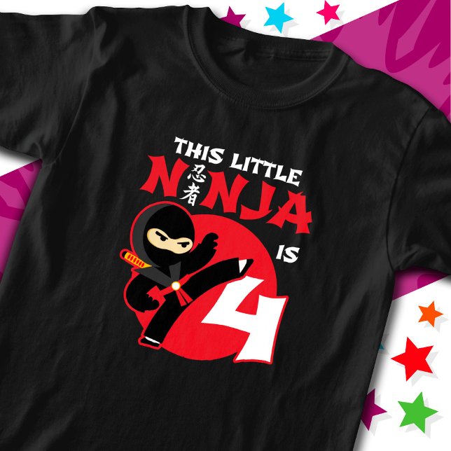 4th Birthday 4 Year Old Kids Party Little Ninja 4 T-Shirt (Creator Uploaded)