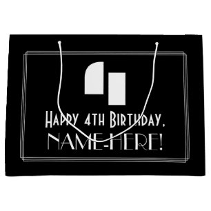 4th Birthday ~ Art Deco Inspired Look "4" + Name Large Gift Bag