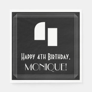 4th Birthday: Art Deco Inspired Look "4" + Name Napkin