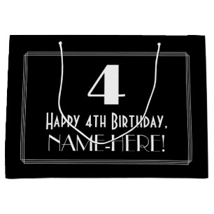 4th Birthday: Art Deco Inspired Style "4", Name Large Gift Bag