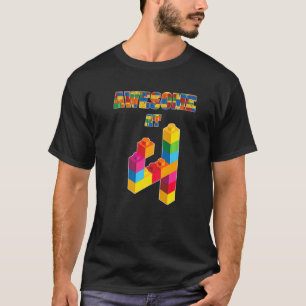 4th Birthday Awesome At 4 Years Old Block Buildin T-Shirt