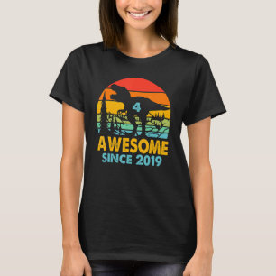 4th Birthday  Awesome Since 2019 Dinosaur 4 Years  T-Shirt