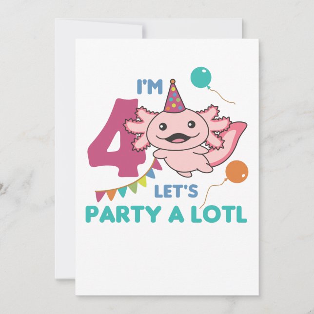 4th Birthday Axolotl Four Year Old Sweet Axolotls  Invitation (Front)