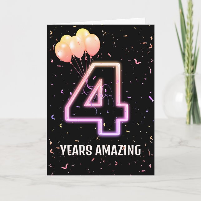 4th Birthday Balloons and Confetti Card (Front)