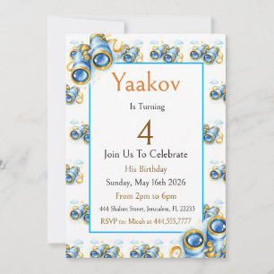 4th Birthday Binoculars Blue Gold Coastal Ocean Invitation