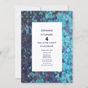 4th Birthday Blue Gemstone Agate Custom Age Invitation
