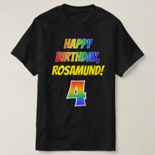 4th Birthday — Bold, Fun, Rainbow 4, Custom Name T-Shirt