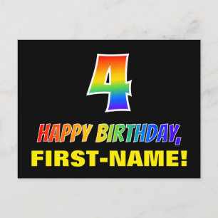 4th Birthday: Bold, Fun, Simple, Rainbow 4 Postcard