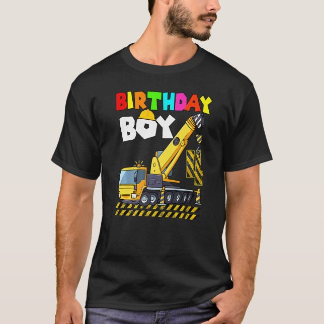 4th Birthday Boy Crane Truck Excavator 4 Year Old  T-Shirt (Front)