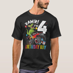 4th Birthday Boy Dinosaur Monster Truck T-Shirt